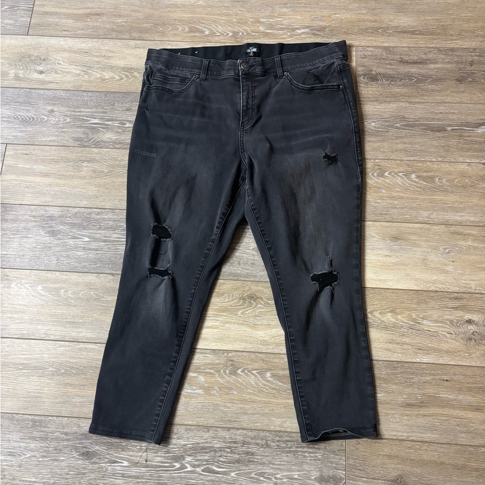 Lularoe Jeans Sz 36 Magic Waist Black Denim Stretch High Rise Ankle Distressed